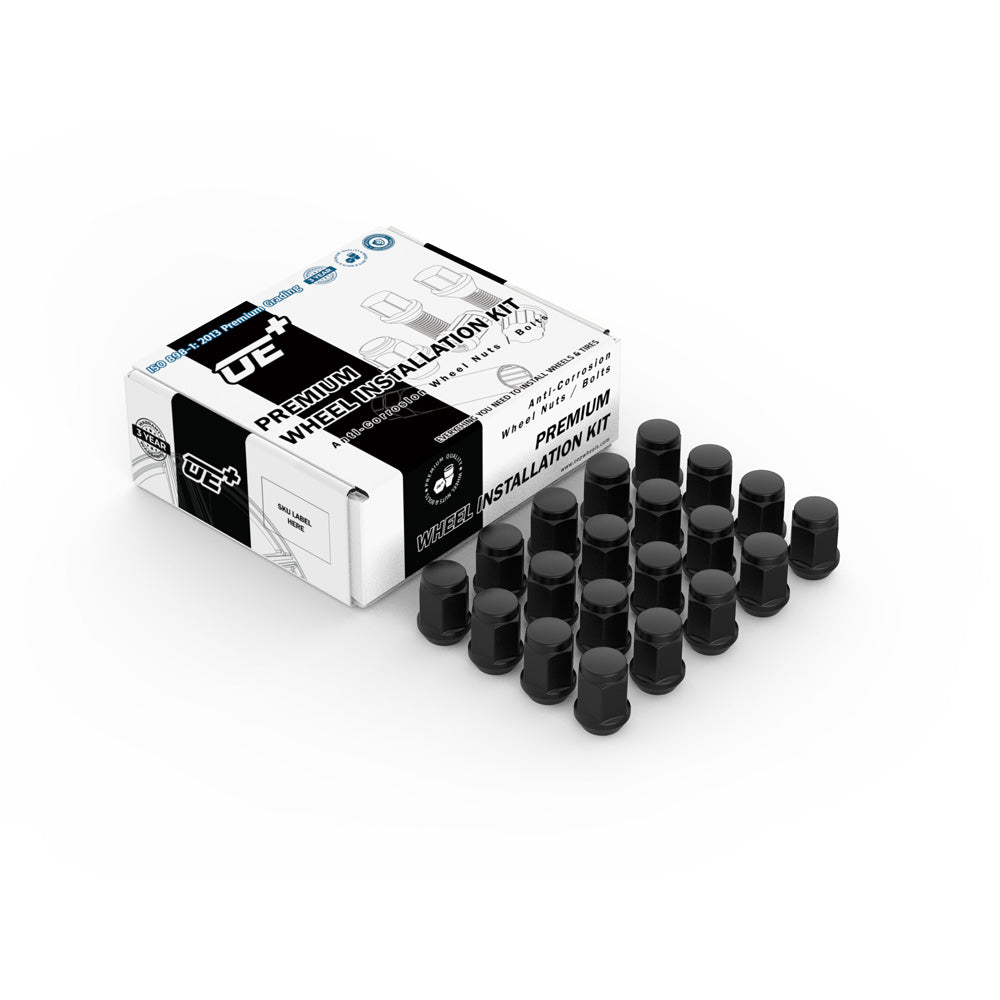 Juego de tuercas para ruedas (20 unidades) — Tipo bellota en negro brillante (21 mm) | OE+ (OEPlus)