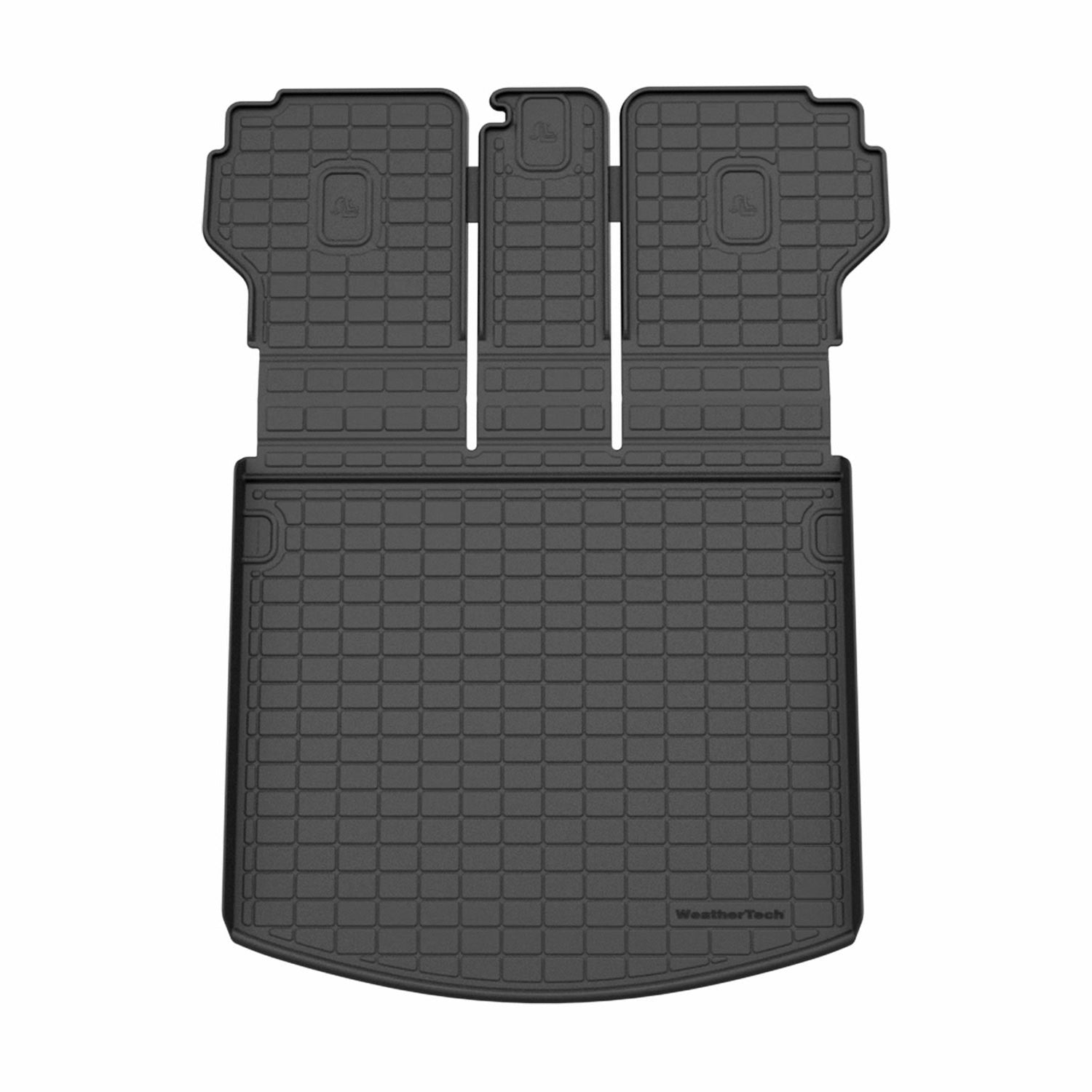 Black car floor mat with a grid pattern on a white background