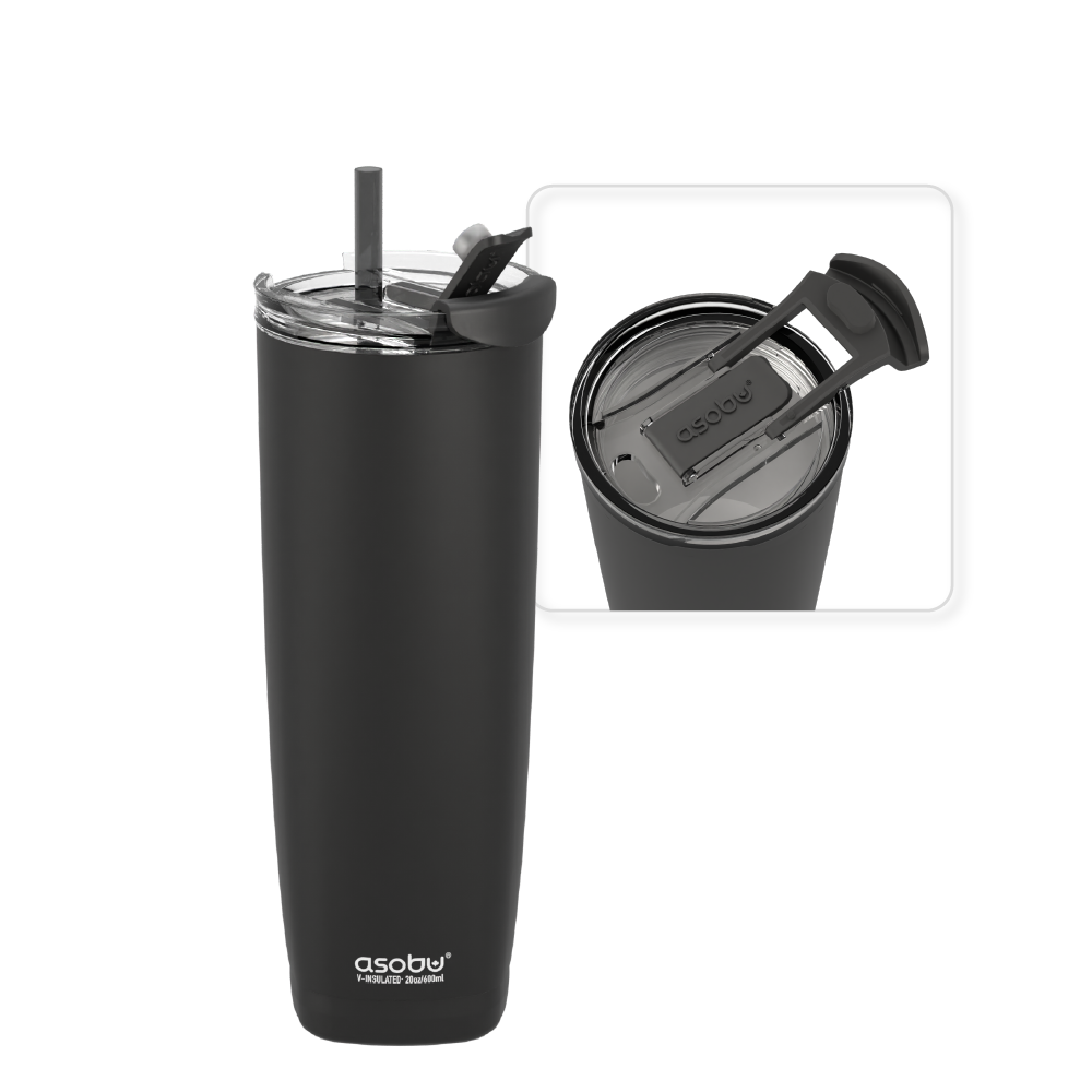 Tumbler — 20 oz. Aqualina w/ Built-In Straw (Black) | Mazda × Asobu