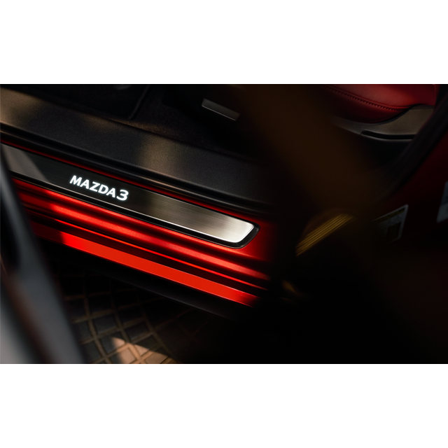 Mazda 3 car door panel with illuminated logo