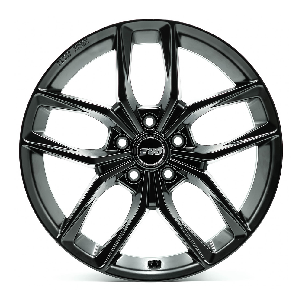 Car wheel rim with 'EVO' branding on a white background