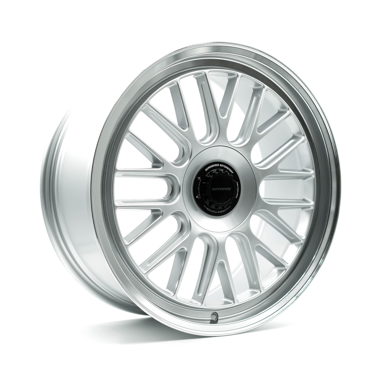 Car wheel rim with 'Superspeed' branding on a white background
