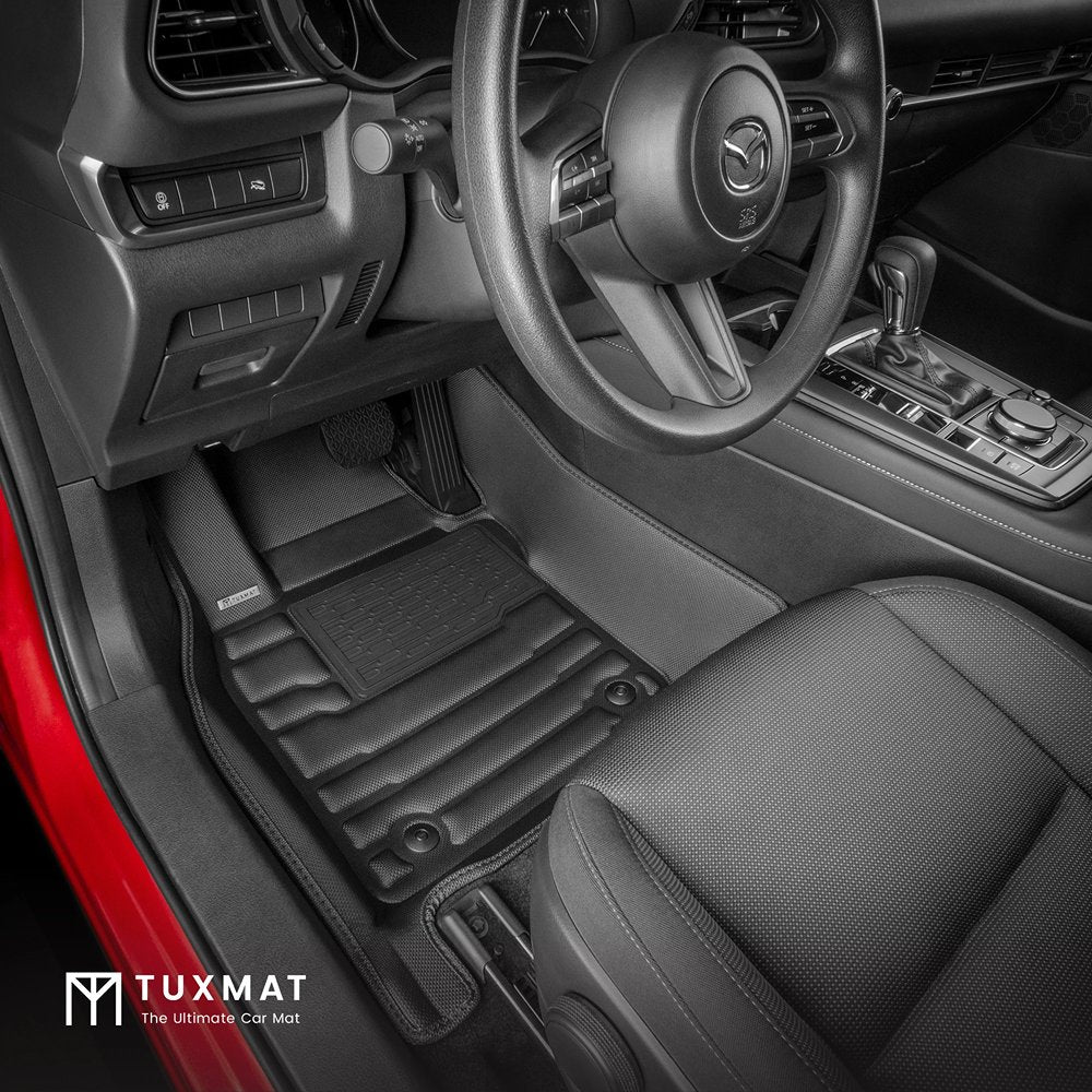 Car interior with TuxMat floor mats displayed